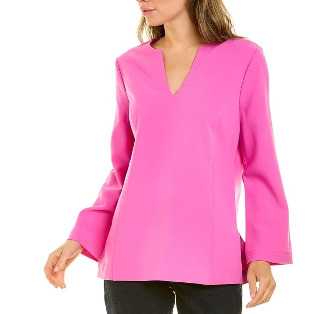Trina Turk Terrace Rd Tunic Snap Dragon Pink Long Sleeve Top Size 0 Relaxed Fit